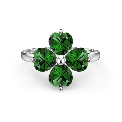 [Lora-Jewelry] Bague boule trèfle à quatre feuilles en forme de cœur