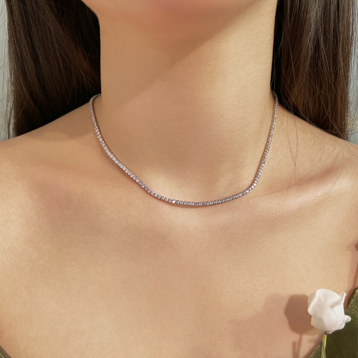 [Lora-Jewelry]繊細なラウンドシェイプのテニスネックレス