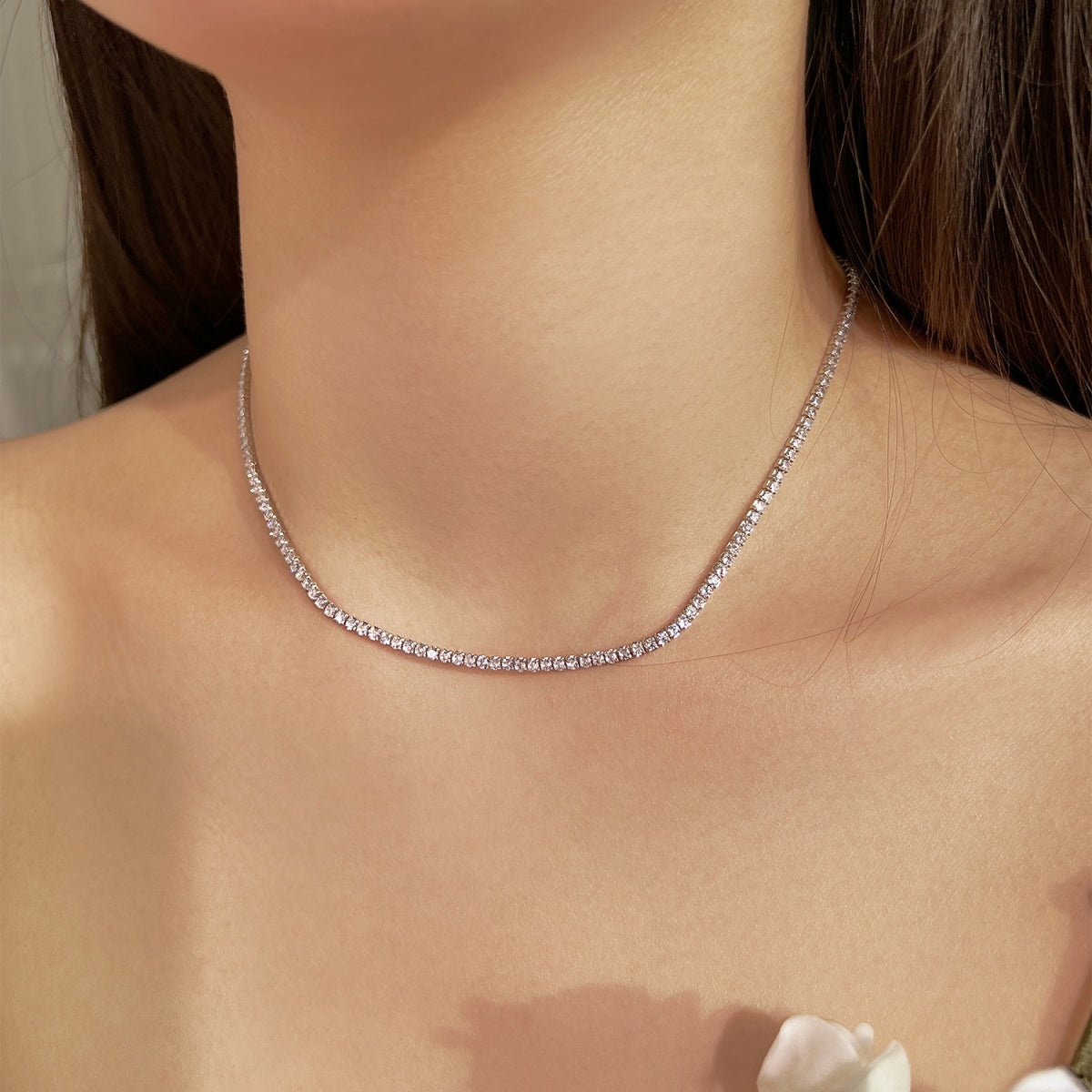 [Lora-Jewelry]繊細なラウンドシェイプのテニスネックレス