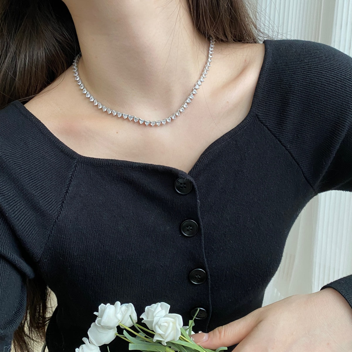[Lora-Jewelry] Collier tennis orné de cœurs taillés