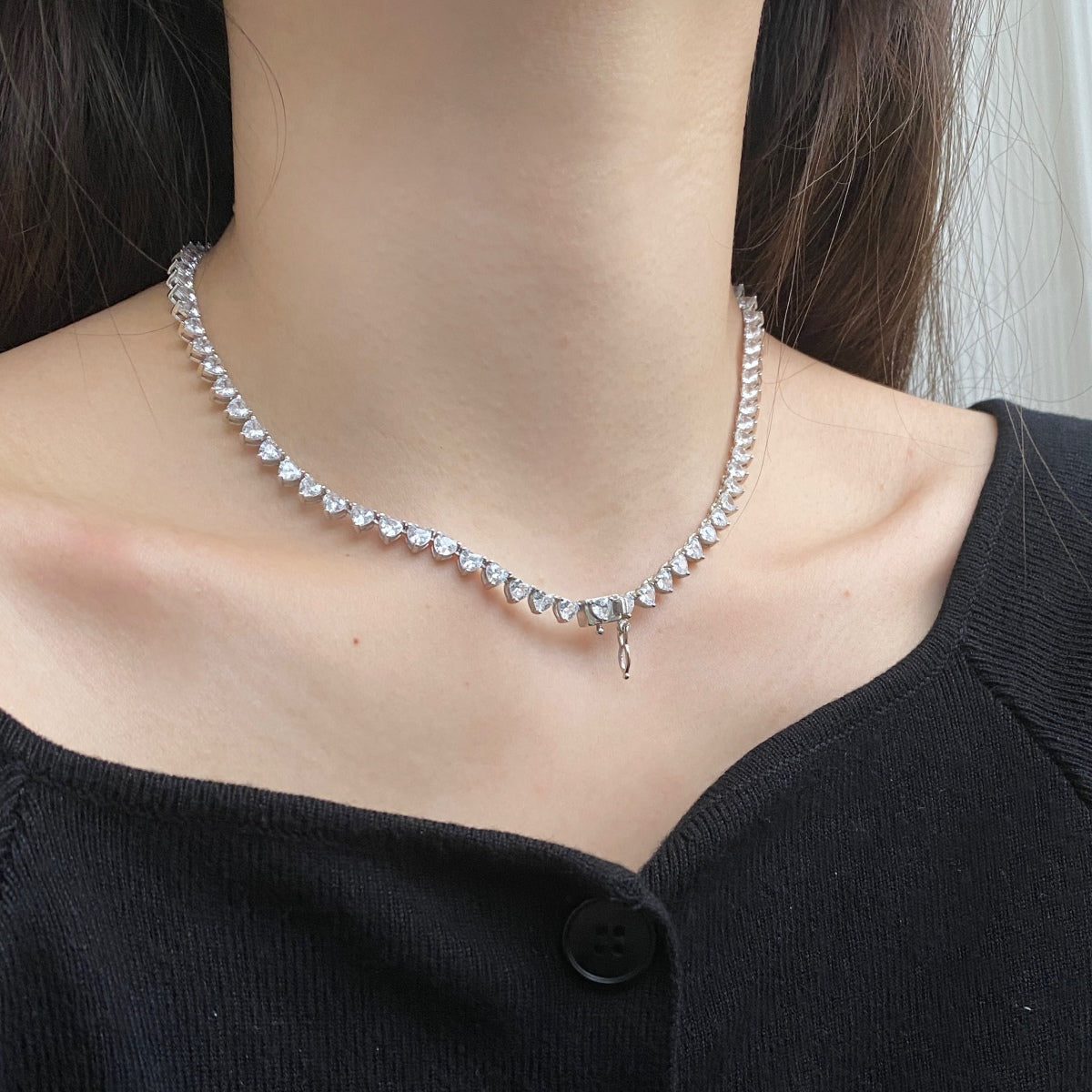 [Lora-Jewelry] Collier tennis orné de cœurs taillés