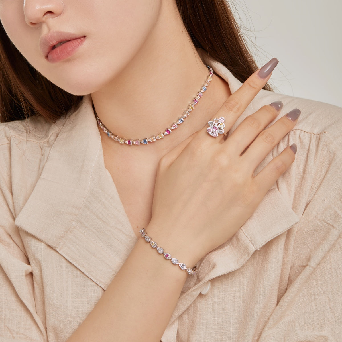 [Lora-Jewelry] Bague quotidienne scintillante et colorée en forme de goutte d'eau