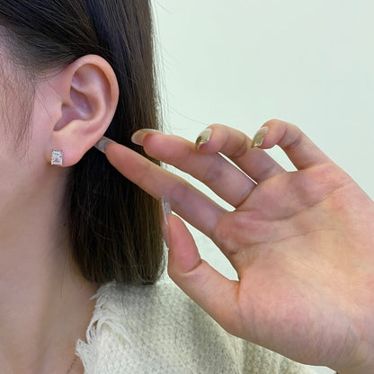 [Lora-Jewelry] Boucles d'oreilles à tige rectangulaires brillantes et élégantes avec pierre centrale