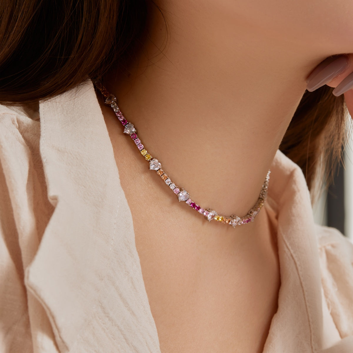 [Lora-Jewelry] Chaîne de tennis arc-en-ciel délicate et colorée