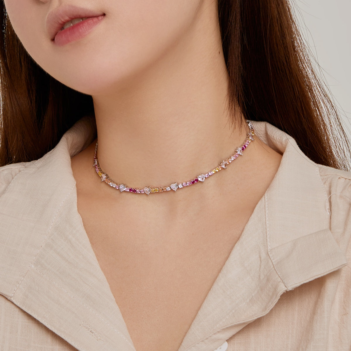 [Lora-Jewelry] Chaîne de tennis arc-en-ciel délicate et colorée