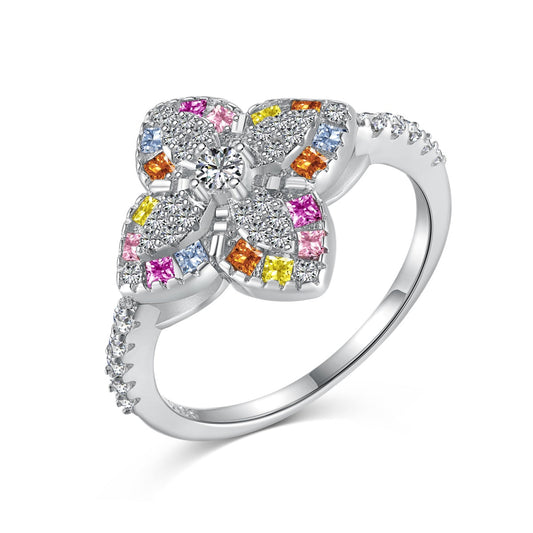 [Lora-Jewelry] Bague de banquet luxueuse en forme de fleur colorée