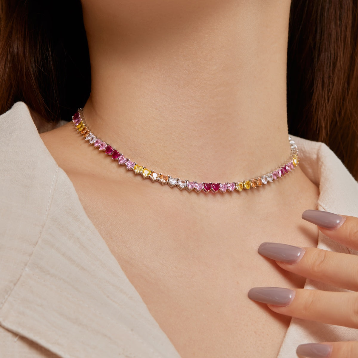 [Lora-Jewelry] Collier tennis cœur plein de couleurs étincelantes