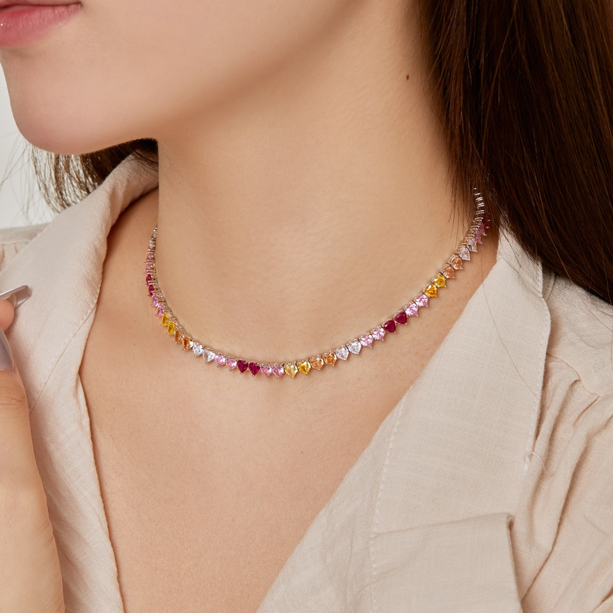 [Lora-Jewelry] Collier tennis cœur plein de couleurs étincelantes