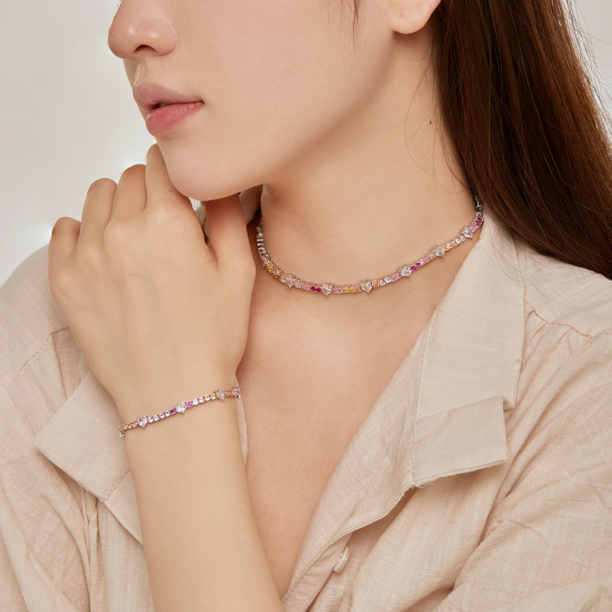 [Lora-Jewelry]ロマンティックハートシェイプラウンドカットラバーブレスレット