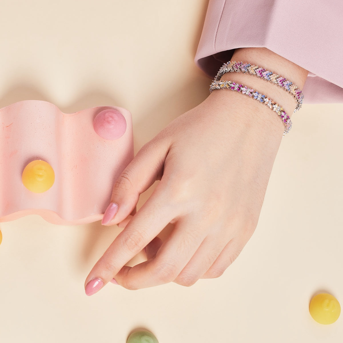 [Lora-Jewelry]華やかな輝きのラウンドカットパーティーブレスレット