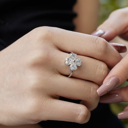 [Lora-Jewelry] Bague boule trèfle à quatre feuilles en forme de cœur