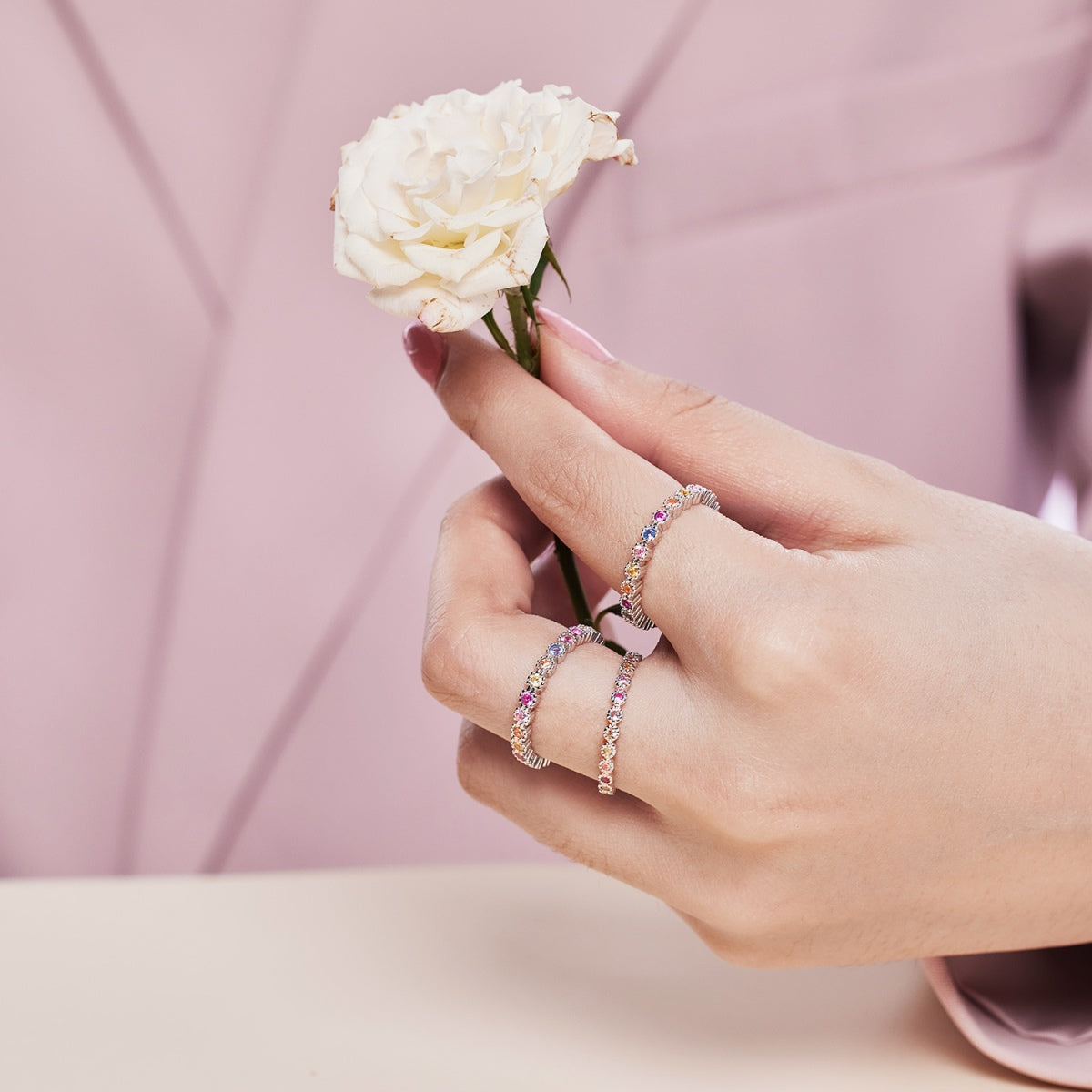 [Lora-Jewelry] Bague tennis ronde colorée et scintillante