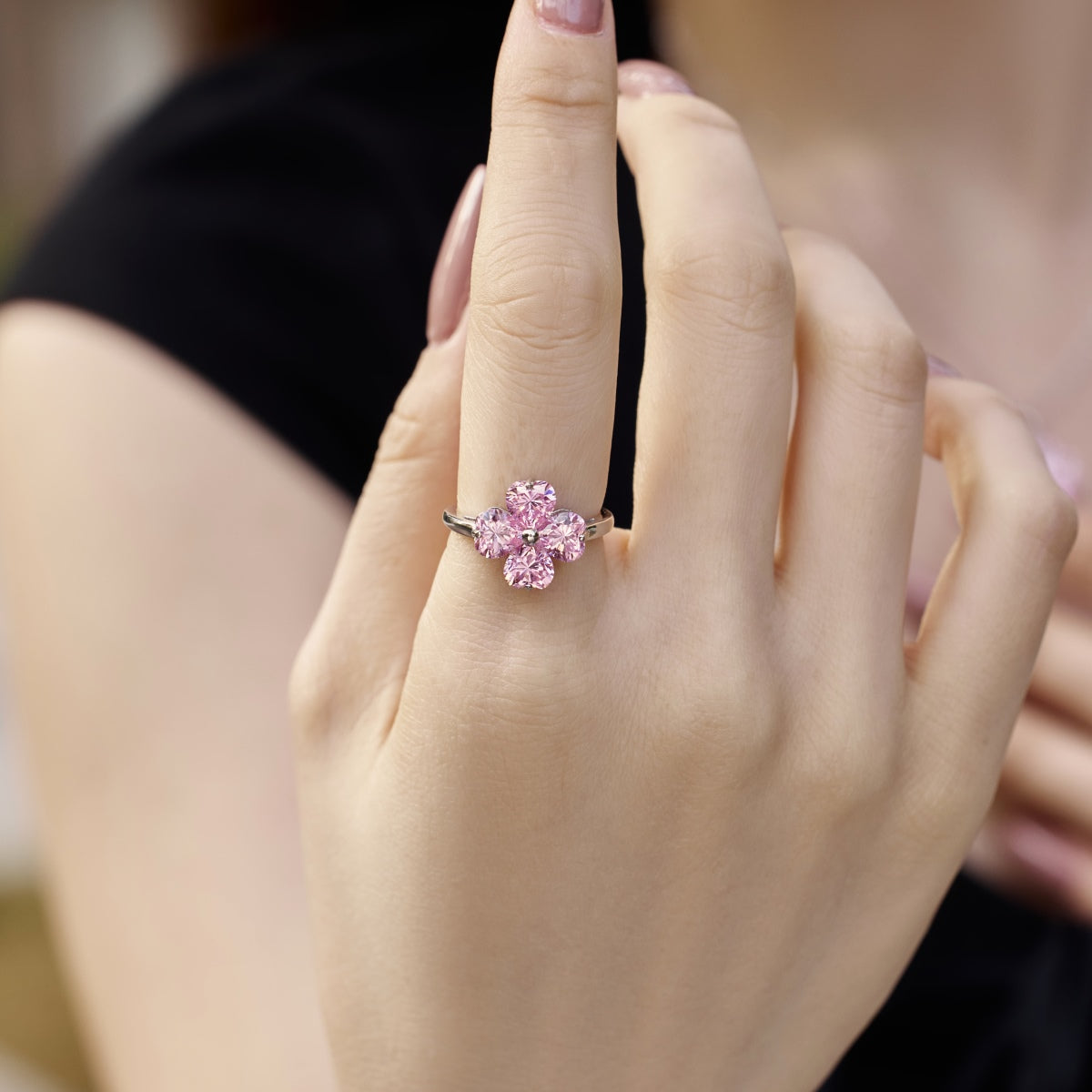 [Lora-Jewelry] Bague boule trèfle à quatre feuilles en forme de cœur