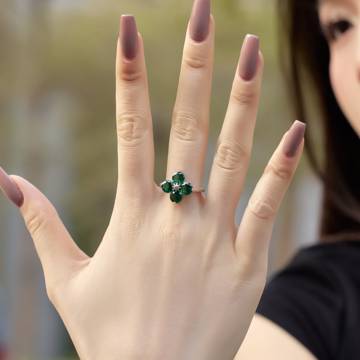 [Lora-Jewelry] Bague trèfle à quatre feuilles et étoile à huit branches