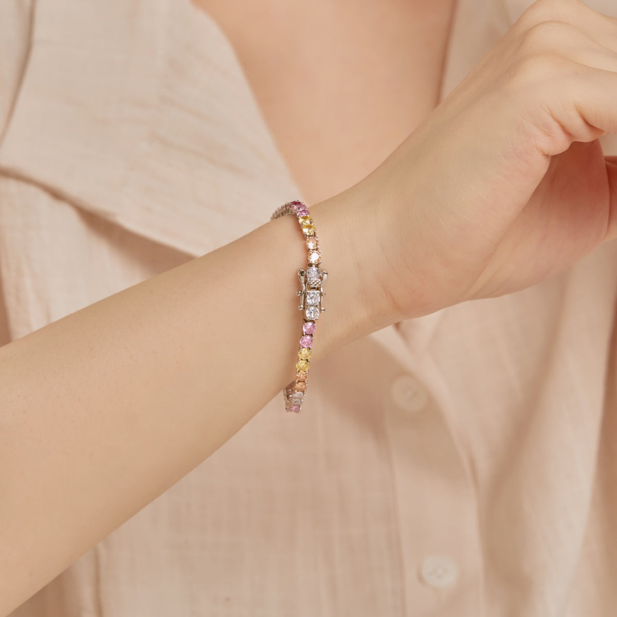 [Lora-Jewelry] Bracelet tennis rond coloré et éclatant