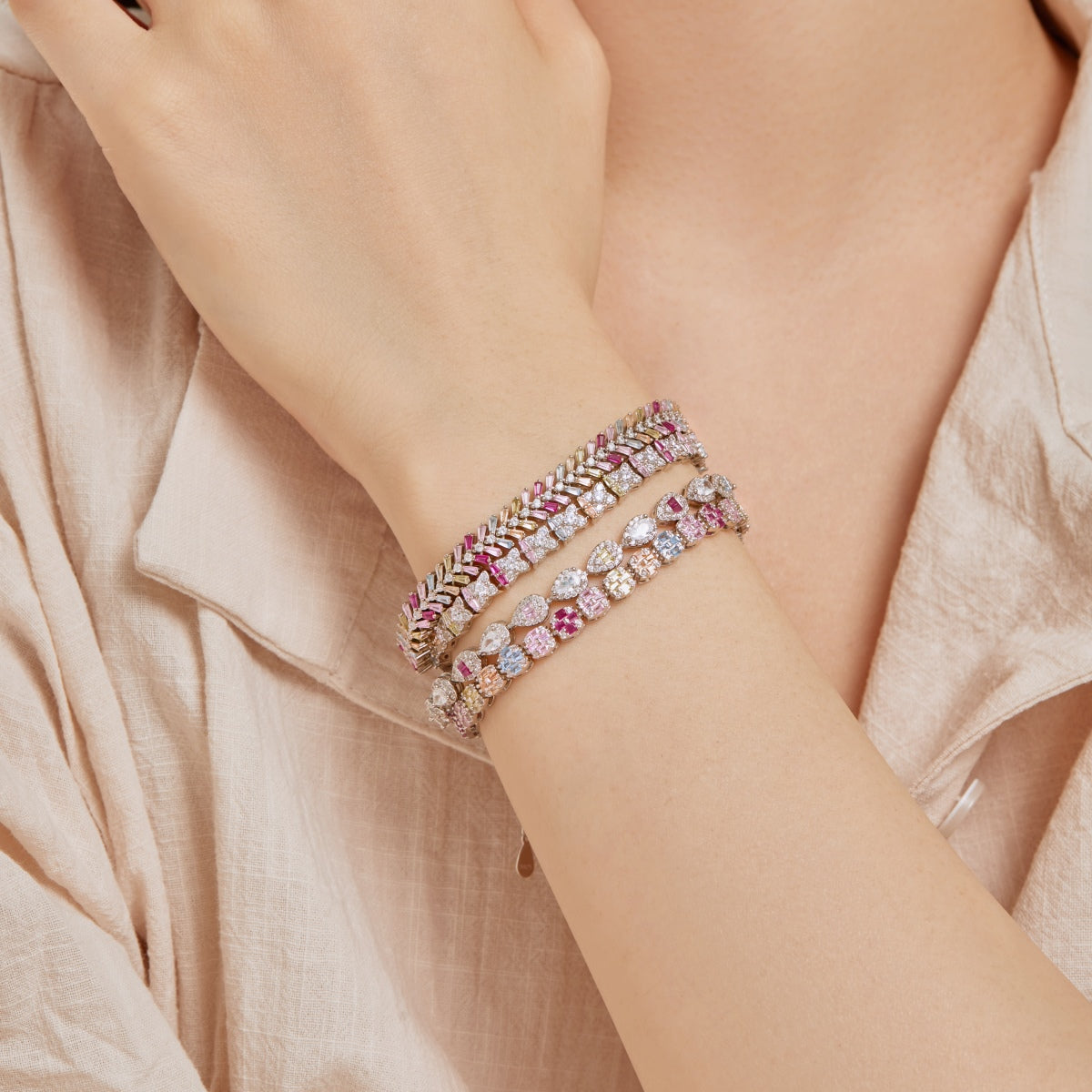 [Lora-Jewelry]Delicate Colorful Emerald Cut Daily Bracelet