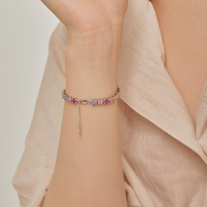 [Lora-Jewelry]Delicate Colorful Emerald Cut Daily Bracelet