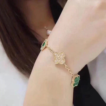 [Lora-Jewelry]CLOVER  5 MOTIF MALACHITE DIAMOND BRACELET