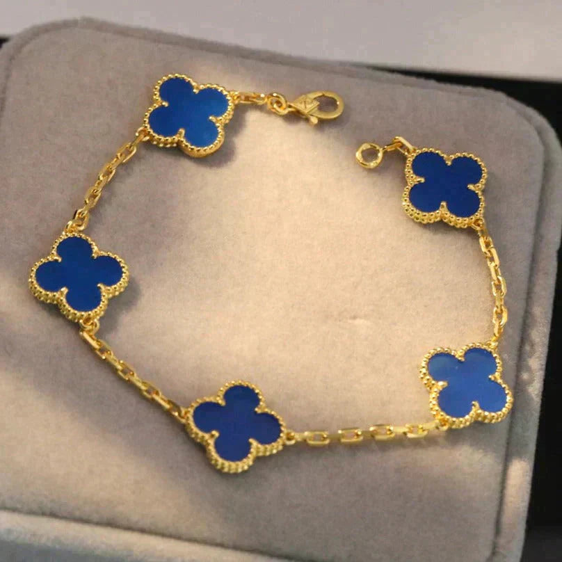 [Lora-Jewelry]CLOVER 5 MOTIFS BLUE AGATE BRACELET