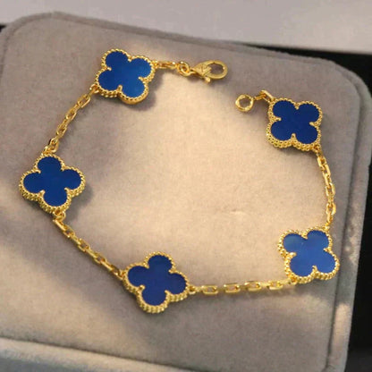 [Lora-Jewelry]CLOVER 5 MOTIFS BLUE AGATE BRACELET