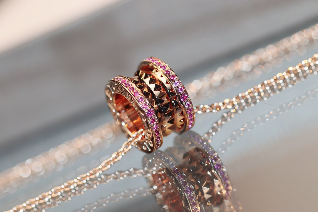 [Lora-Jewelry]ZERO 1 ROCK PINK GOLD PINK DIAMOND NECKLACE
