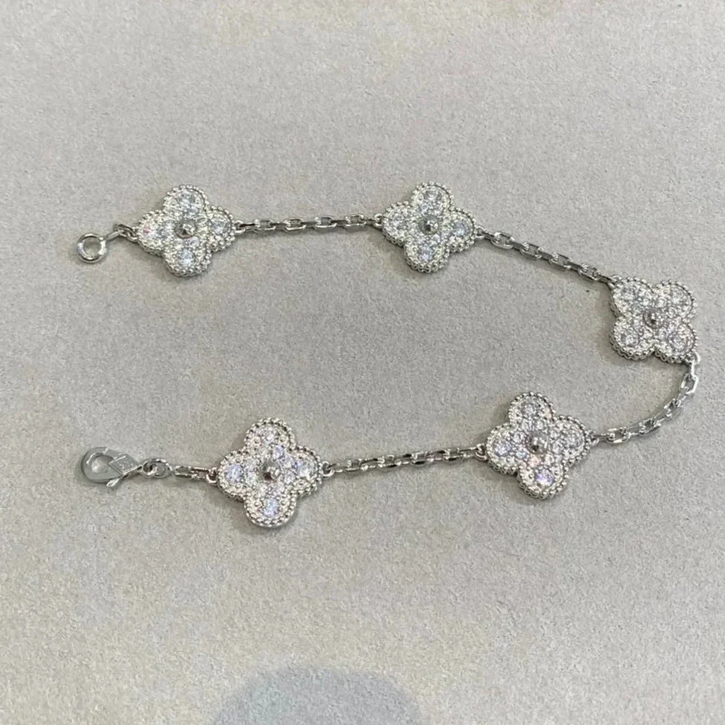 [ローラジュエリー]クローバー 5モチーフ ダイヤモンドブレスレット シルバー