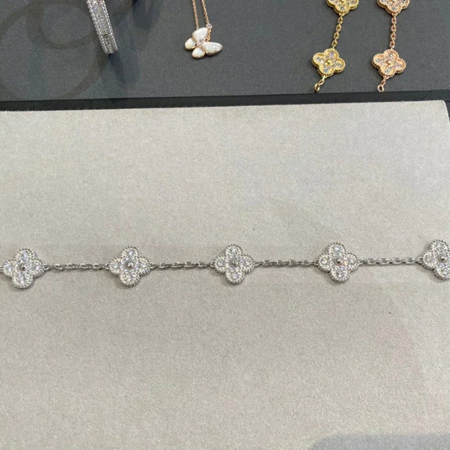 [ローラジュエリー]クローバー 5モチーフ ダイヤモンドブレスレット シルバー