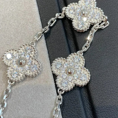 [ローラジュエリー]クローバー 5モチーフ ダイヤモンドブレスレット シルバー
