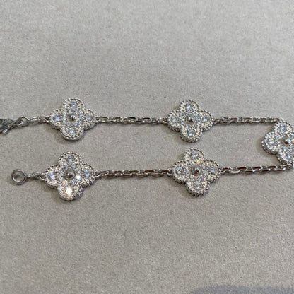 [ローラジュエリー]クローバー 5モチーフ ダイヤモンドブレスレット シルバー