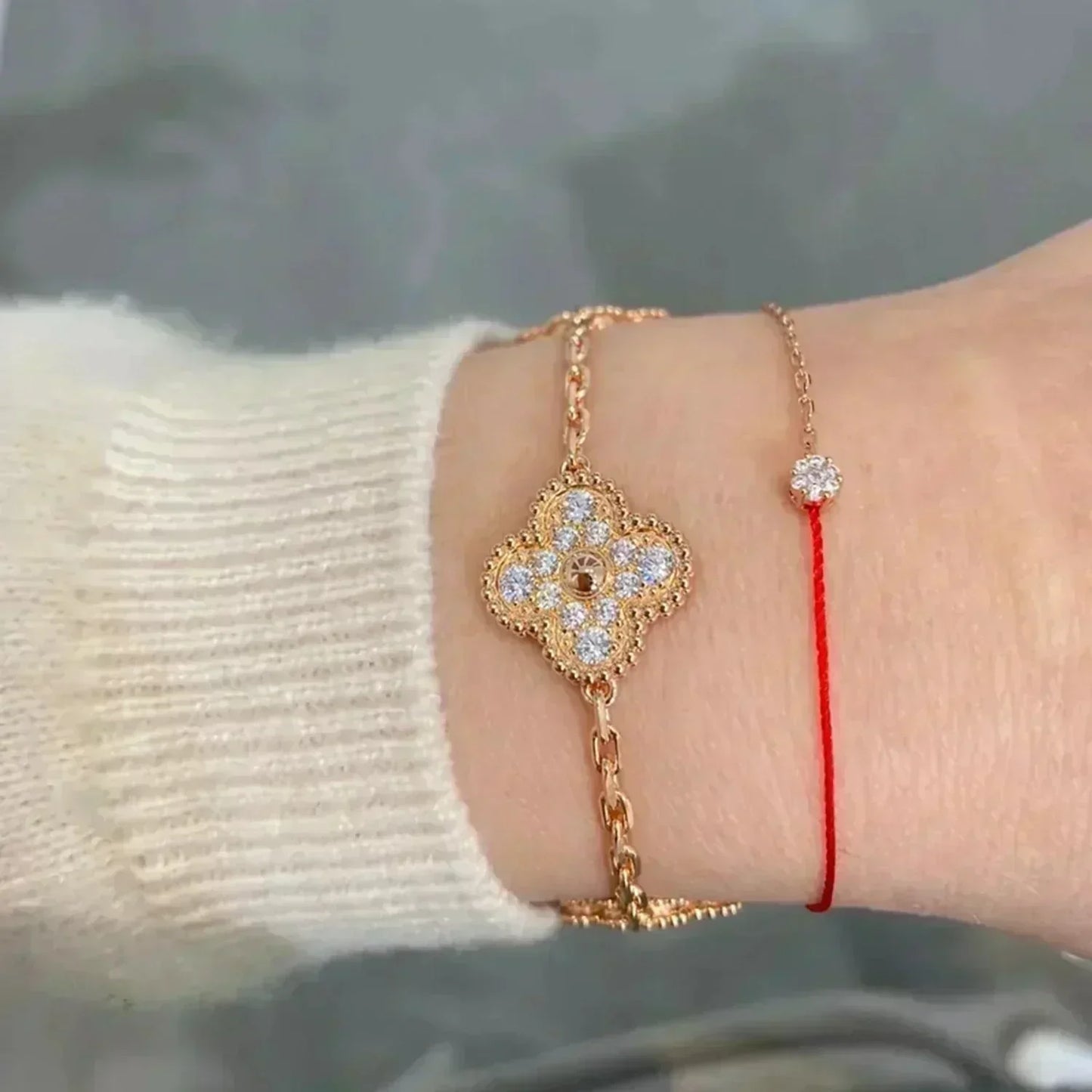 [ローラジュエリー]クローバー5モチーフフルダイヤモンドブレスレット