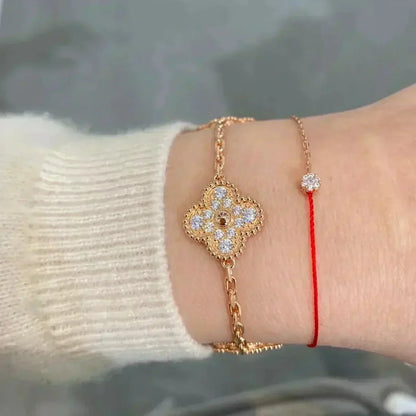 [ローラジュエリー]クローバー5モチーフフルダイヤモンドブレスレット