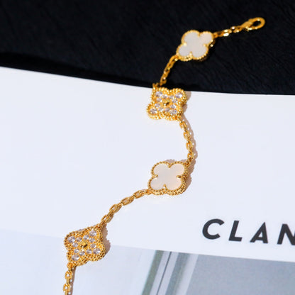 [Lora-Jewelry]CLOVER BRACELET 5 MOTIF WHITE MOP DIAMOND