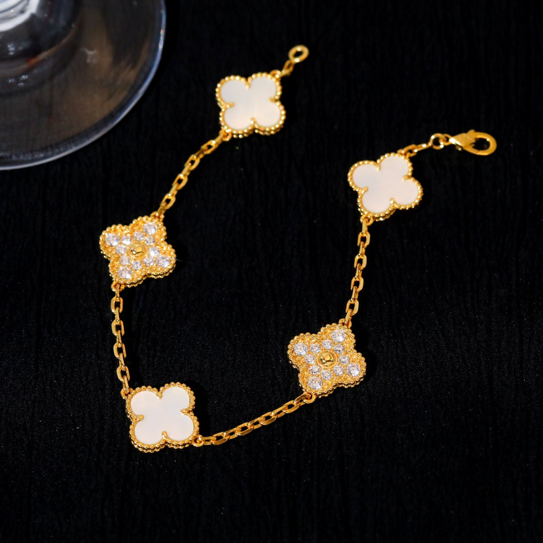 [Lora-Jewelry]CLOVER BRACELET 5 MOTIF WHITE MOP DIAMOND