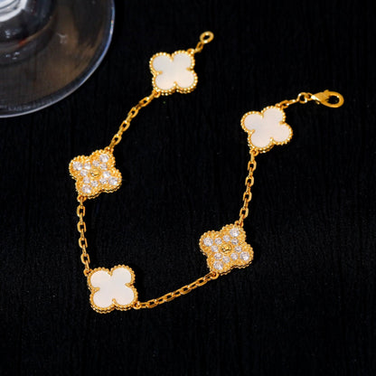 [Lora-Jewelry]CLOVER BRACELET 5 MOTIF WHITE MOP DIAMOND