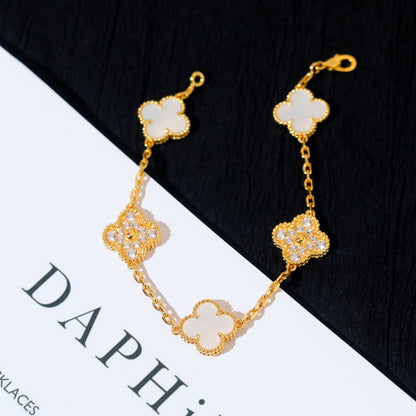 [Lora-Jewelry]CLOVER BRACELET 5 MOTIF WHITE MOP DIAMOND