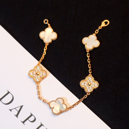 [Lora-Jewelry]CLOVER BRACELET 5 MOTIF WHITE MOP DIAMOND