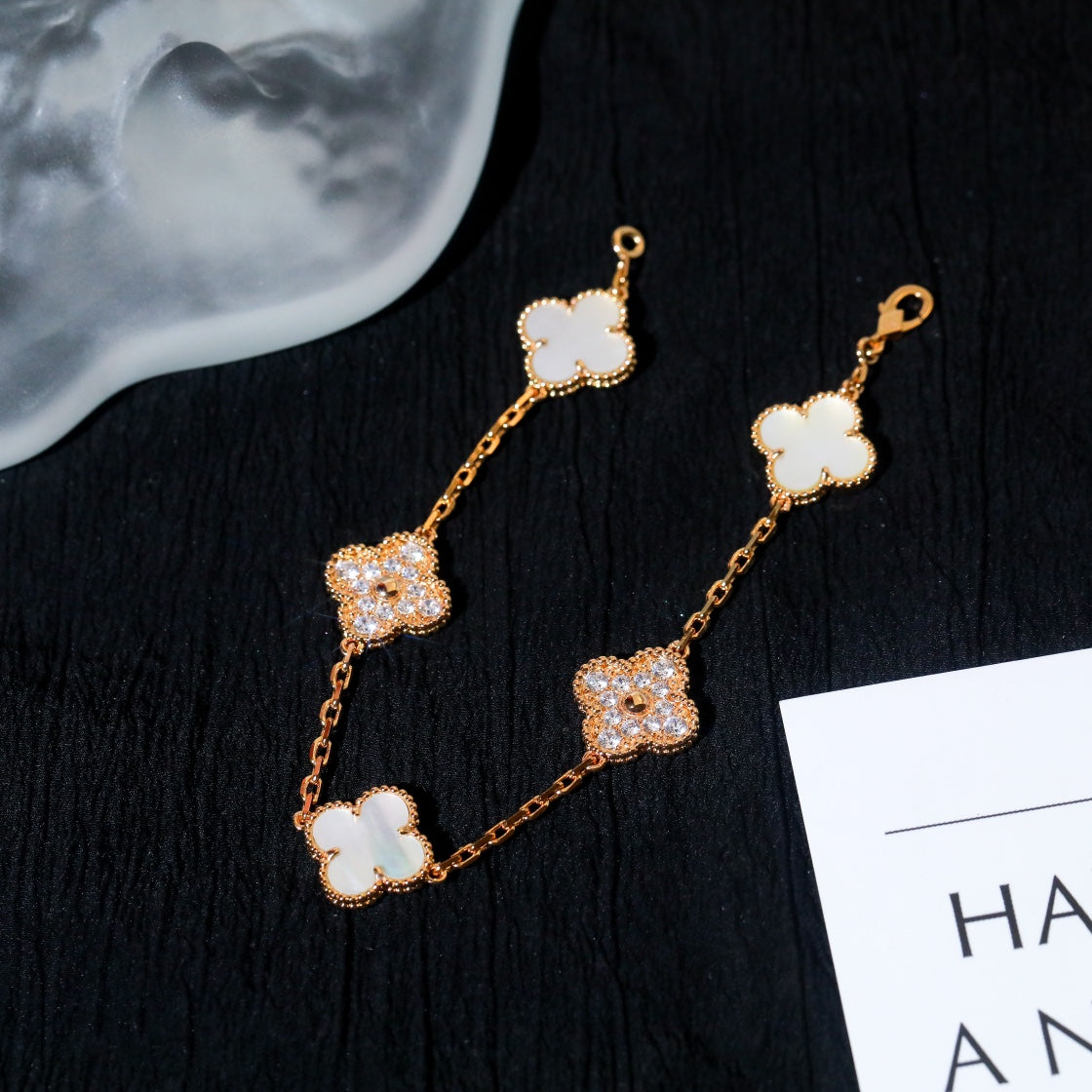 [Lora-Jewelry]CLOVER BRACELET 5 MOTIF WHITE MOP DIAMOND