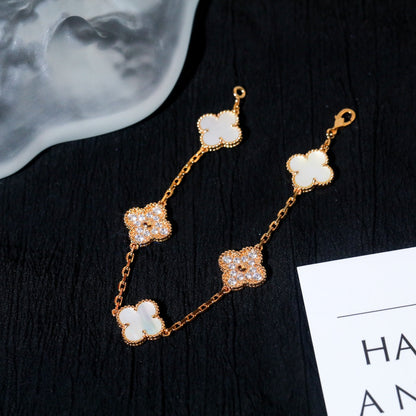 [Lora-Jewelry]CLOVER BRACELET 5 MOTIF WHITE MOP DIAMOND