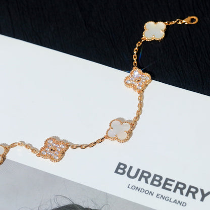 [Lora-Jewelry]CLOVER BRACELET 5 MOTIF WHITE MOP DIAMOND