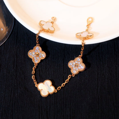 [Lora-Jewelry]CLOVER BRACELET 5 MOTIF WHITE MOP DIAMOND
