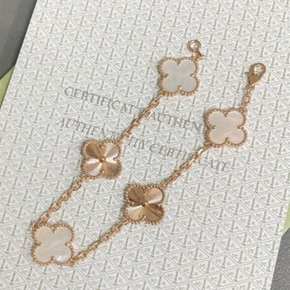 [Lora-Jewelry]CLOVER BRACELET 5 MOTIF WHITE MOP PINK GOLD