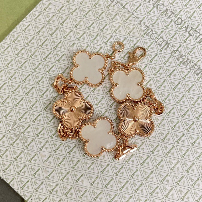 [Lora-Jewelry]CLOVER BRACELET 5 MOTIF WHITE MOP PINK GOLD