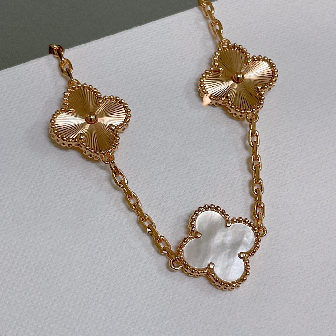 [Lora-Jewelry]CLOVER BRACELET 5 MOTIF WHITE MOP PINK GOLD