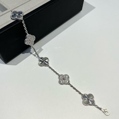 [Lora-Jewelry]CLOVER 5 MOTIF SILVER DIAMOND BRACELET