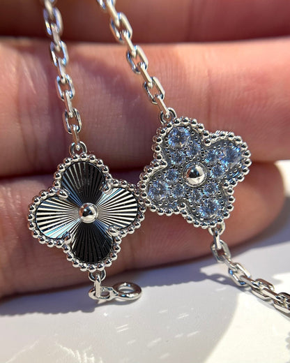 [Lora-Jewelry]CLOVER 5 MOTIF SILVER DIAMOND BRACELET