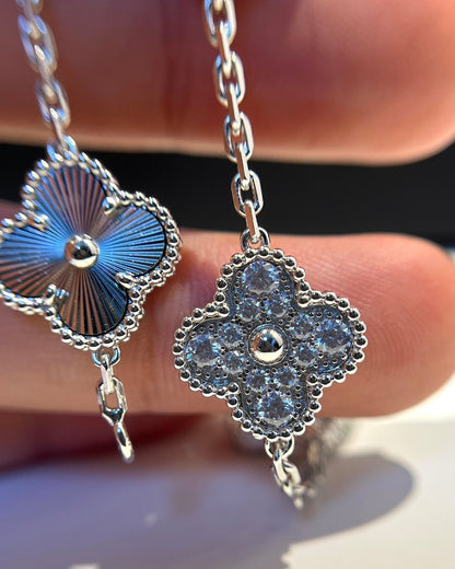 [Lora-Jewelry]CLOVER 5 MOTIF SILVER DIAMOND BRACELET