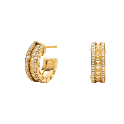 [Lora-Jewelry]ZERO 1 ROCK GOLD EARRINGS WITH STUDDED SPIRAL AND PAVED DIAMONDS
