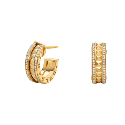 [Lora-Jewelry]ZERO 1 ROCK GOLD EARRINGS WITH STUDDED SPIRAL AND PAVED DIAMONDS