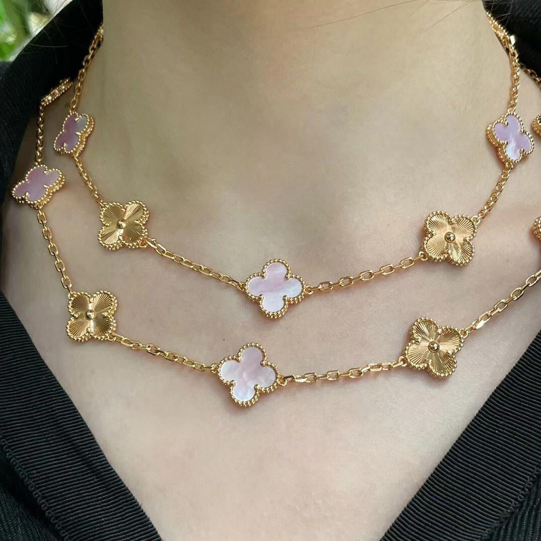 [Lora-Jewelry] COLLIER CLOVER 20 MOTIFS LASER ROSE MOP