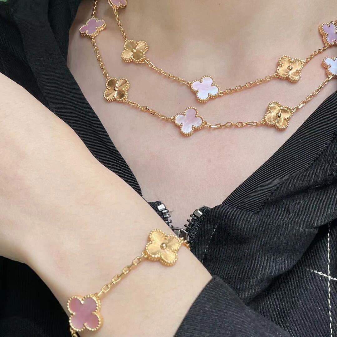 [Lora-Jewelry] COLLIER CLOVER 20 MOTIFS LASER ROSE MOP